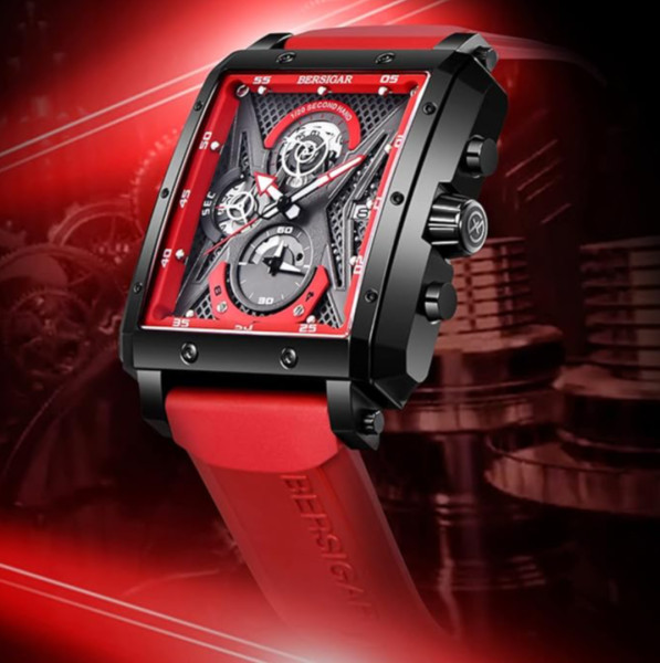LIGE LG8965 luxury red male quartz watch cool rubber strap watch