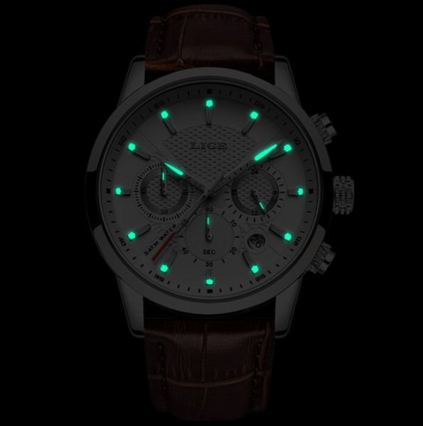 LIGE 9866F Mens Watches Top Brand Luxury Leather Casual Quartz Watch
