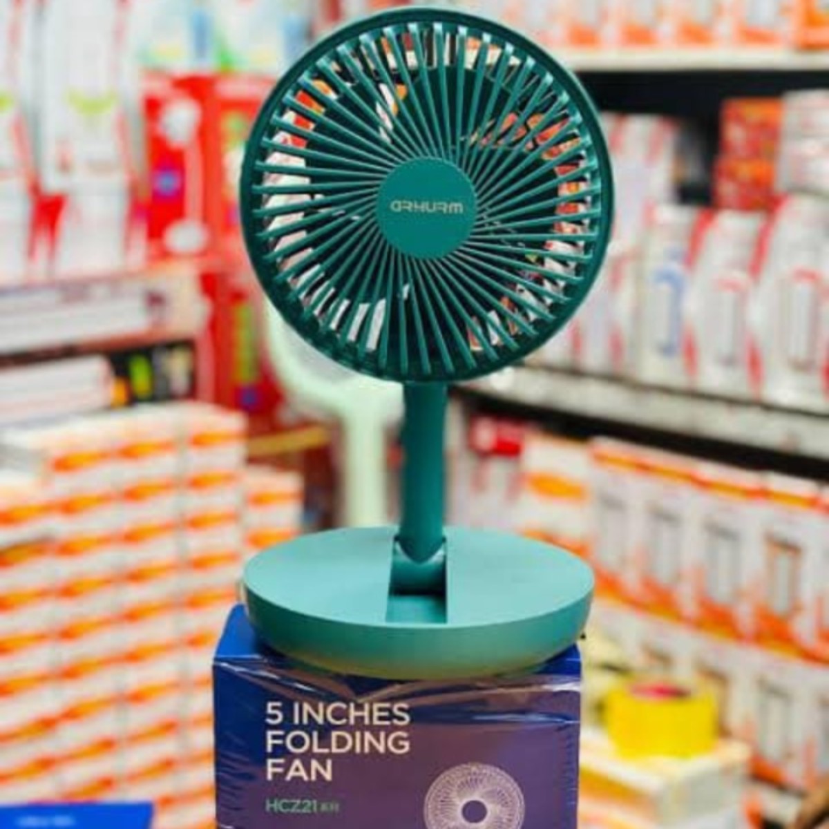 Rechargeable 5-inches Folding fan HCZ21 Green colour