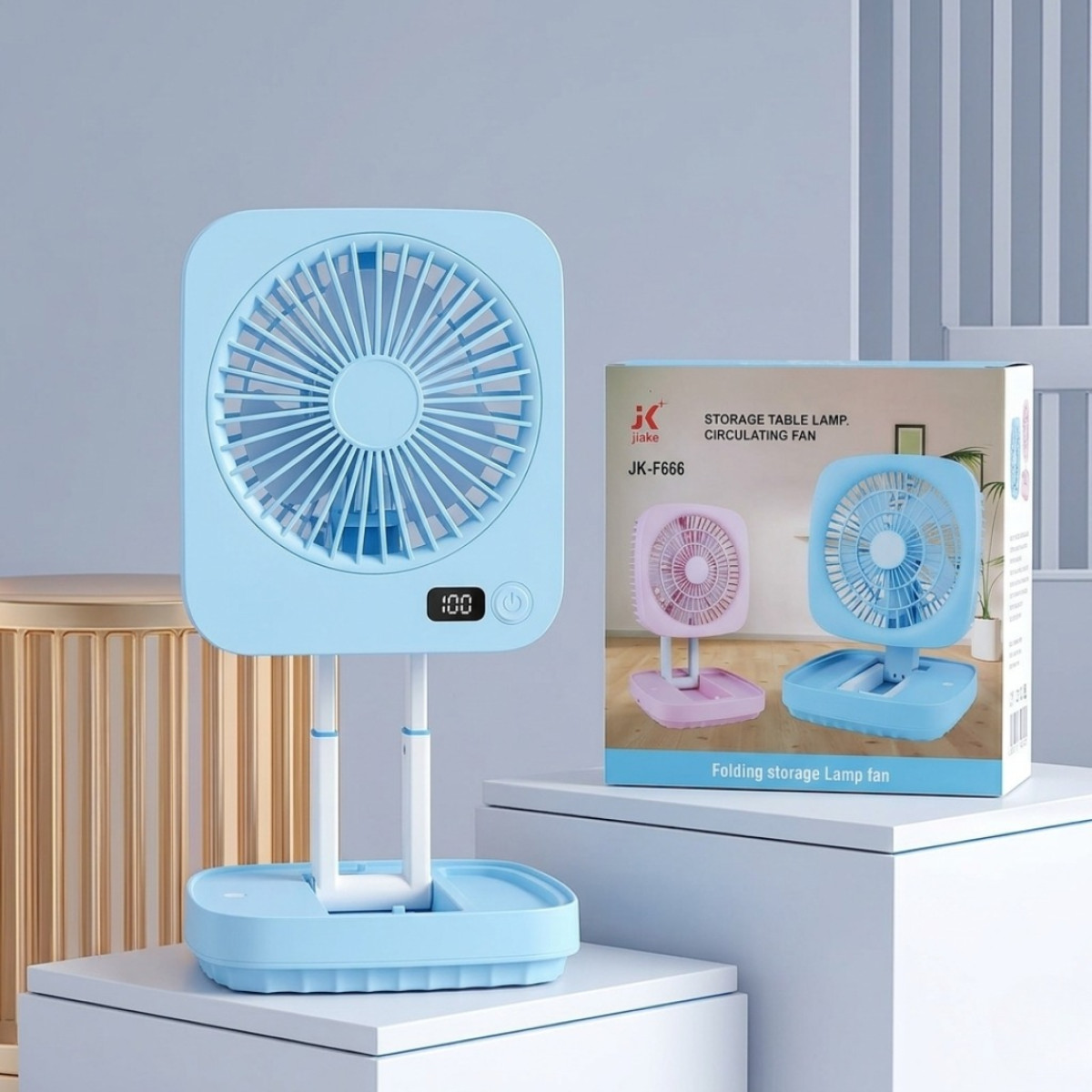 JK-666 Foldable Rechargeable Fan With Light