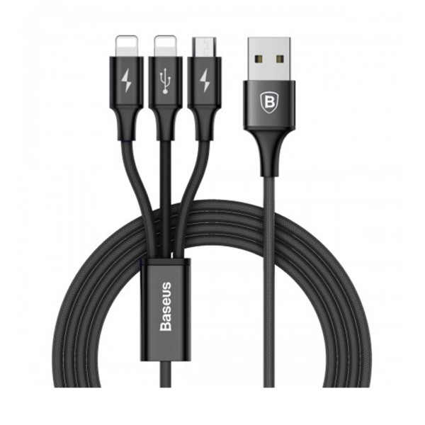 Baseus Rapid Series 3-in-1 Cable Micro+Dual Lightning 3A - 1.2M - Black
