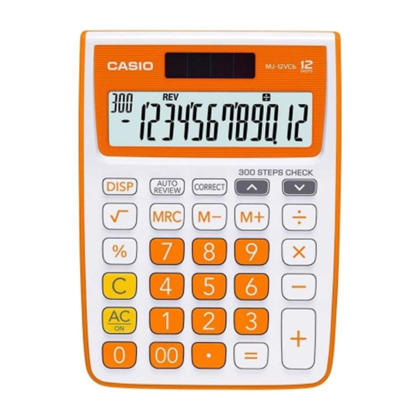 Casio MJ-12VCB-RG Solar and Battery Powered Basic Calculator-Orange