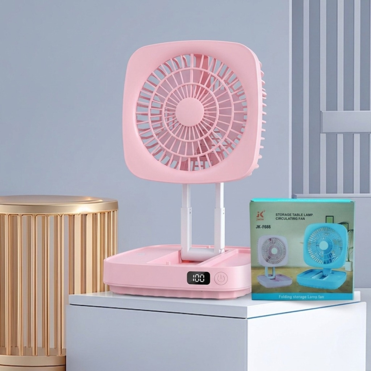 JK-666 Foldable Rechargeable Fan With Light