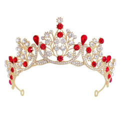 Alloy Handmade Rhinestone Crown For Girls - CDRSC01 - 15X11Cm - Red and Silver