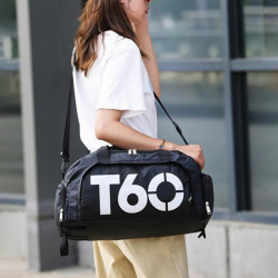 T60 Polyester Gym Duffle Pack Backpack - Black And White