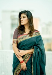 Cotton Saree (Dark Green)