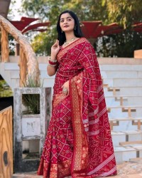 Sunmoon Silk Saree(Rich Rose Red)